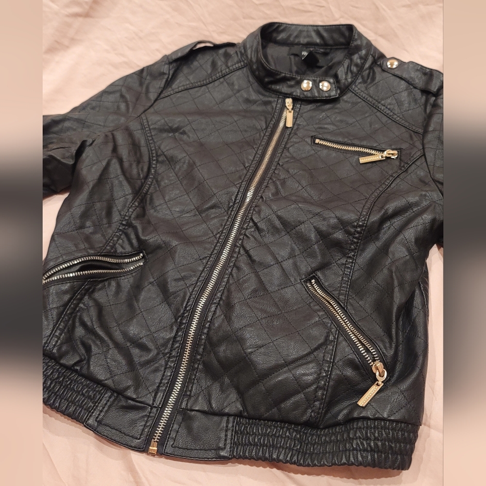 Black Faux Leather Jacket (L)